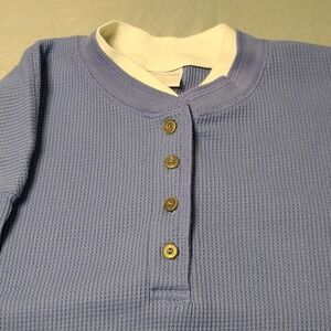 Cherokee Thermal Shirt Mens XL Blue Long Sleeve Warm Double Neck Henley Outdoors